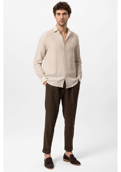 Bej Çizgili Erkek Gömlek fırsatları