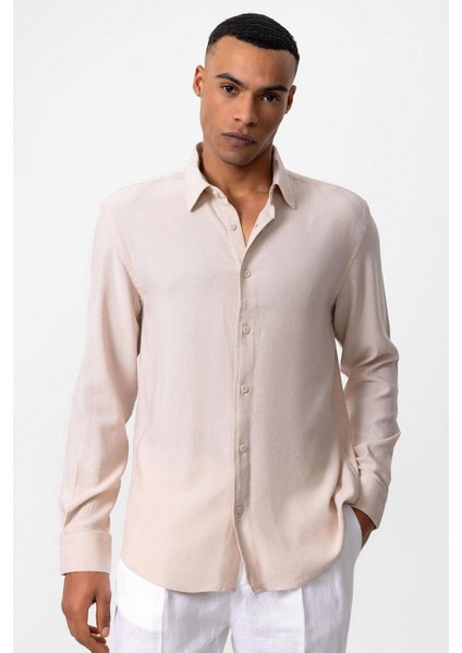Bej Uzun Kollu Erkek Gömlek