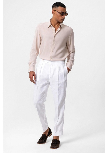 Bej Uzun Kollu Erkek Gömlek