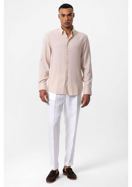 Bej Uzun Kollu Erkek Gömlek