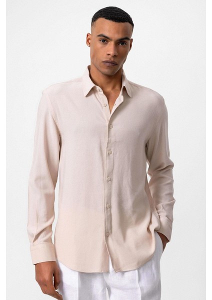 Bej Uzun Kollu Erkek Gömlek