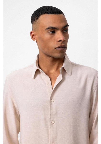 Bej Uzun Kollu Erkek Gömlek