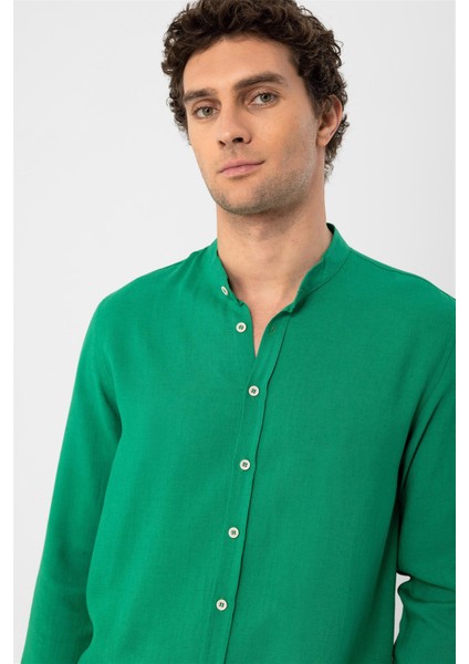 Ördek Yeşili Hakim Yaka Erkek Gömlek indirimleri
