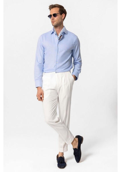 Bebe Mavi Uzun Kollu Slim Fit Erkek Gömlek