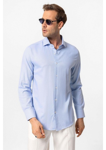 Bebe Mavi Uzun Kollu Slim Fit Erkek Gömlek