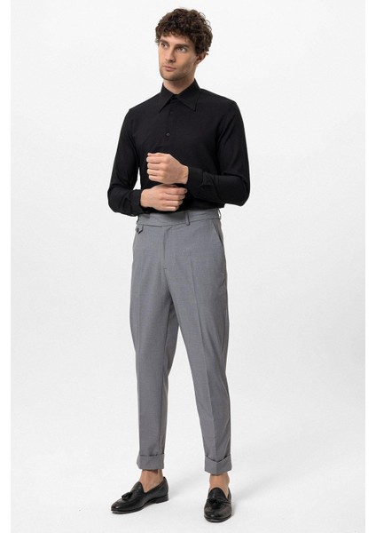 Siyah Slim Fit Erkek Uzun Kollu Geniş Yaka Gömlek fırsatları