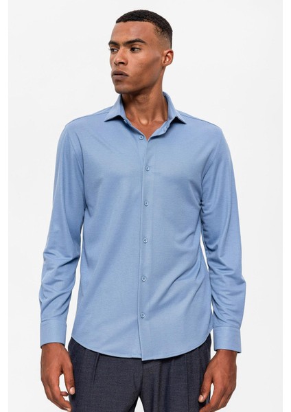 Bebe Mavi Slim Fit Dokuma Erkek Gömlek