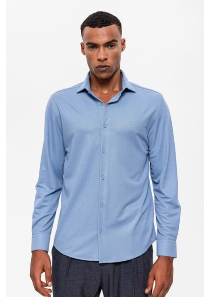 Bebe Mavi Slim Fit Dokuma Erkek Gömlek