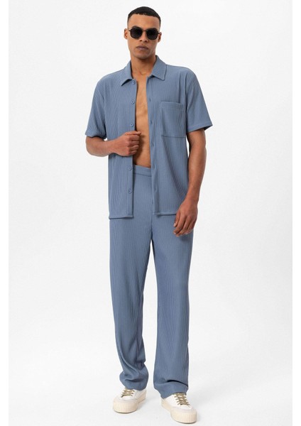 Indigo Fitilli Kısa Kollu Erkek Gömlek fiyatları