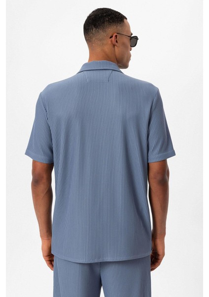 Indigo Fitilli Kısa Kollu Erkek Gömlek indirimleri