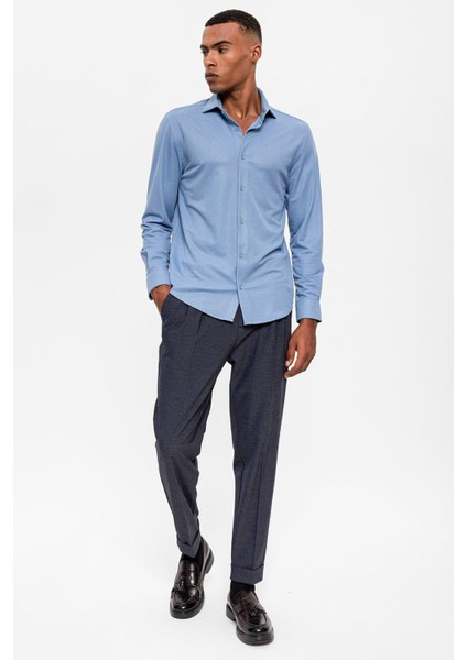 Bebe Mavi Slim Fit Dokuma Erkek Gömlek