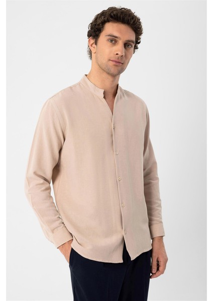 Bej Hakim Yaka Uzun Kollu Erkek Gömlek fırsatları