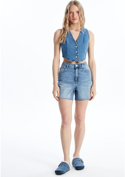 Xsıde Kadın V Yaka Düz Jean Yelek fiyatları