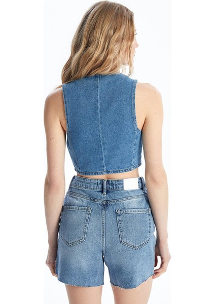 Xsıde Kadın V Yaka Düz Jean Yelek fırsatları