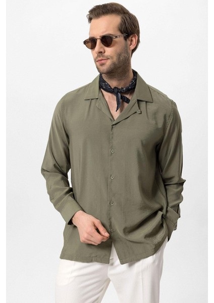 Haki Apaş Yaka Uzun Kollu Erkek Gömlek fiyatları