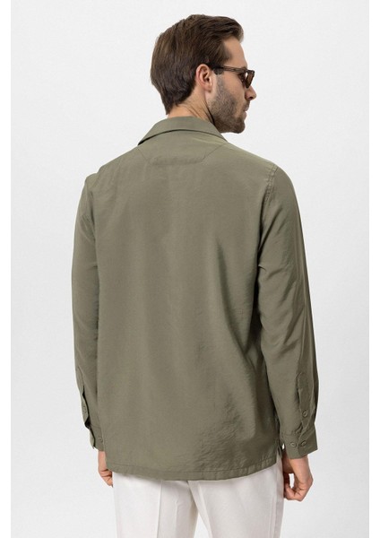 Haki Apaş Yaka Uzun Kollu Erkek Gömlek indirimleri