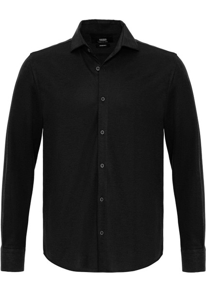 Siyah Slim Fit Dokuma Erkek Gömlek