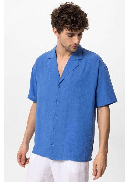 Saks Apaş Yaka Oversize Kısa Kollu Erkek Gömlek fiyatları