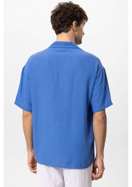 Saks Apaş Yaka Oversize Kısa Kollu Erkek Gömlek indirimleri