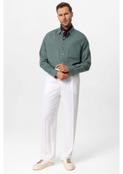 Yeşil Oversize Uzun Kollu Erkek Gömlek