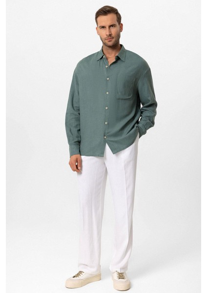 Yeşil Oversize Uzun Kollu Erkek Gömlek