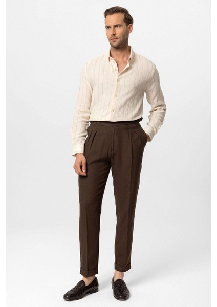 Bej Slim Fit Çizgili Erkek Gömlek fiyatları