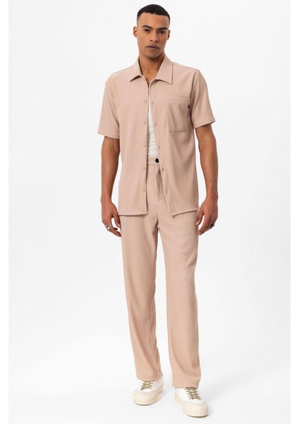 Bej Fitilli Kısa Kollu Erkek Gömlek fırsatları