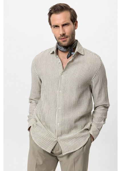 Haki Çizgili Erkek Gömlek fiyatları