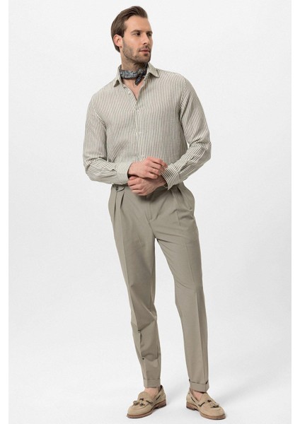 Haki Çizgili Erkek Gömlek modelleri