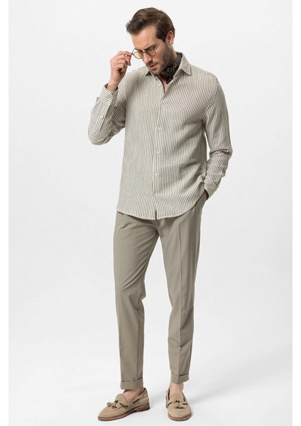 Haki Çizgili Erkek Gömlek fırsatları