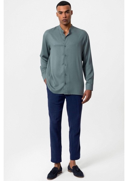 Yeşil Hakim Yaka Regular Fit Erkek Gömlek modelleri