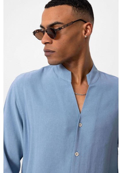 Bebe Mavi Hakim Yaka Uzun Kollu Erkek Gömlek