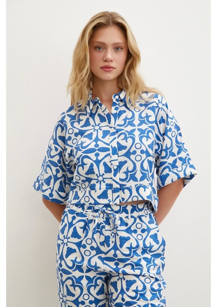 Kısa Kollu Crop Gömlek Mavi fiyatları