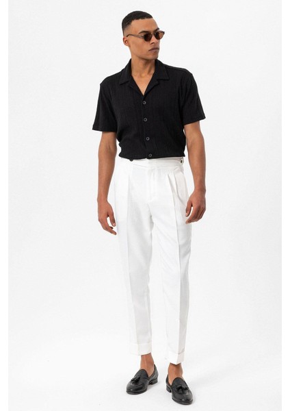 Siyah Apaş Yaka Örme Desenli Erkek Gömlek