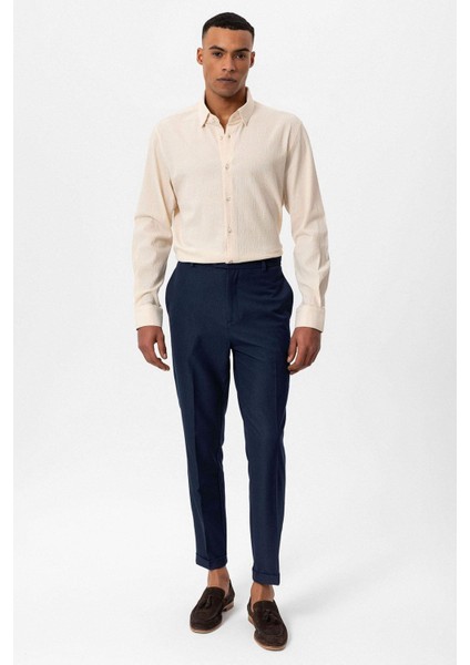 Ekru Dokulu Regular Fit Erkek Gömlek