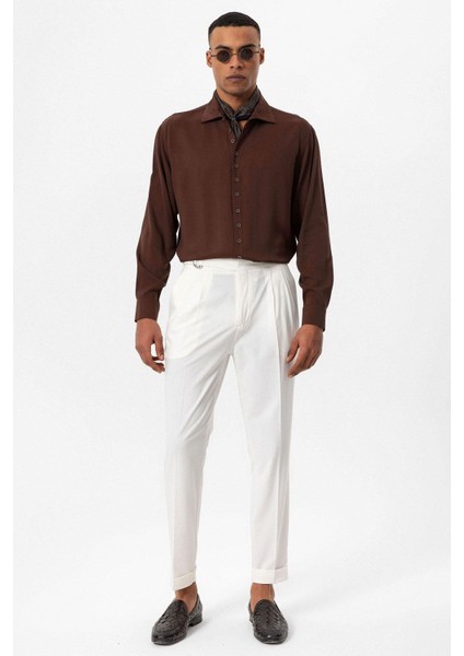 Kahve Regular Fit Apaş Yaka Erkek Gömlek fiyatları