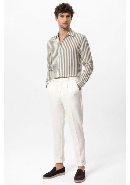 Haki Kontrast Çizgili Erkek Gömlek modelleri