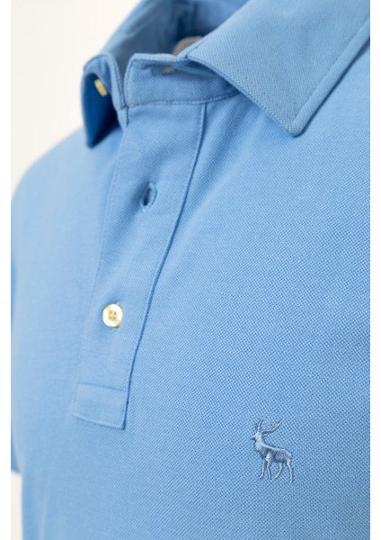 Erkek Gökmavi Düz Renkli Gömlek Yakalı Polo T-Shirt fiyatları