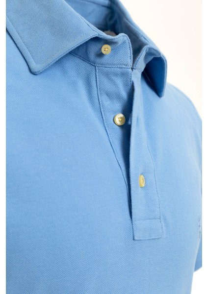 Erkek Gökmavi Düz Renkli Gömlek Yakalı Polo T-Shirt modelleri