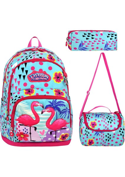 Dream Flamingo Okul Çantası + Termal Beslenme + Kalemlik Leylek Çanta Ilkokul Çantası Sırt Çanta