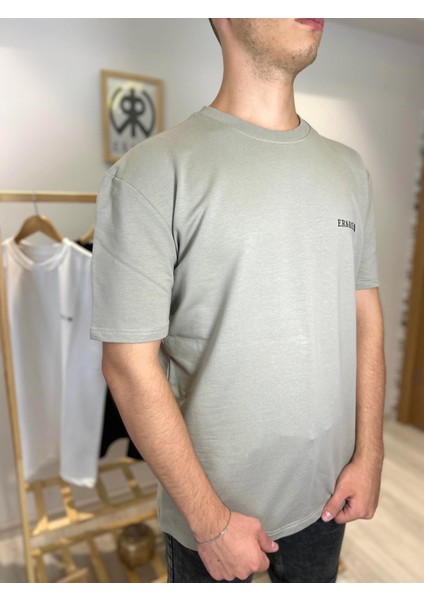 Gri Unisex Kısa Kollu Bisiklet Yaka Basic T-shirt (LOGOLU)