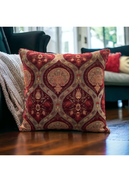 Geleneksel Karanfil Desenli Bordo Kırlent Kılıfı 45 x 45 cm