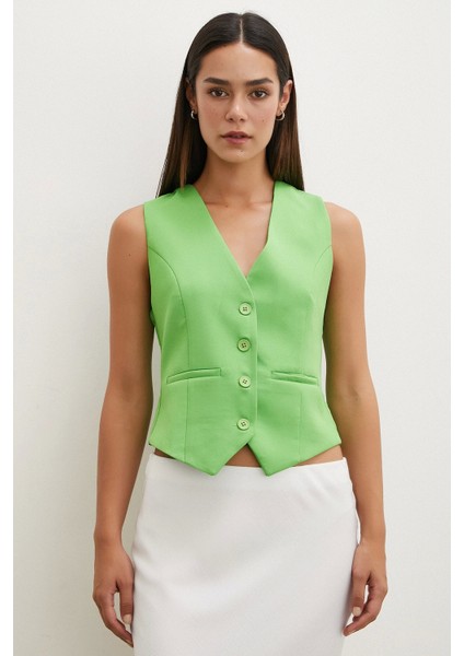 Düğmeli Yelek Fıstık Yeşili modelleri