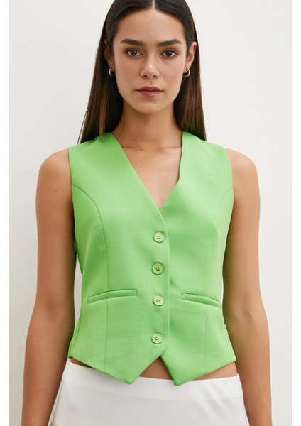 Düğmeli Yelek Fıstık Yeşili fırsatları