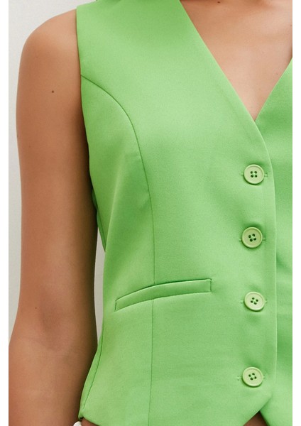 Düğmeli Yelek Fıstık Yeşili indirimleri