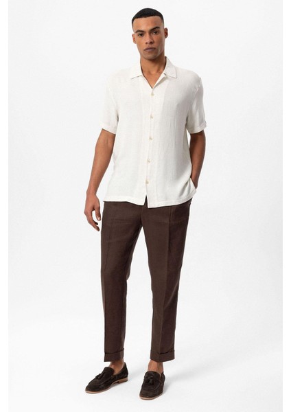 Ekru Apaş Yaka Örme Dokulu Erkek Gömlek modelleri