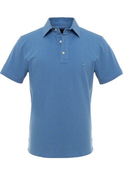 Erkek Gömlek Yakalı Mavi Polo T-Shirt