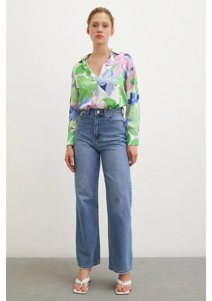 Çiçek Desen Saten Gömlek Yeşil fiyatları