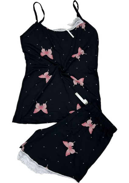 Kelebek Detaylı Dantel Işlemeli Şort Alt Üst Takım