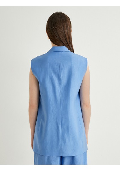 x Melis Ağazat - Blazer Yelek Kruvaze Ters Yaka Düğmeli Astarlı Tensel Kumaş indirimleri